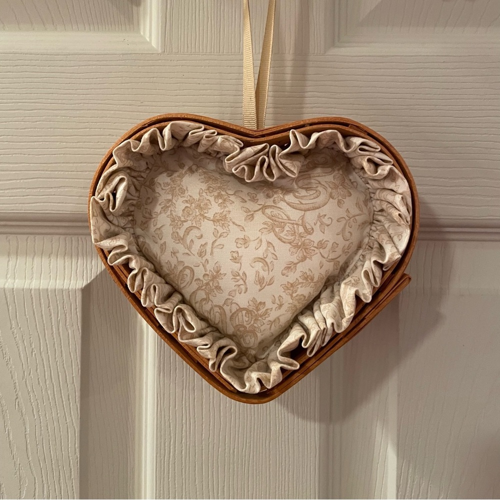 Longaberger Heart-Shaped Handcrafted Woven Basket with Love Pillow